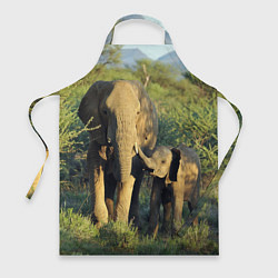 Фартук кулинарный Семья слонов в природе, цвет: 3D-принт