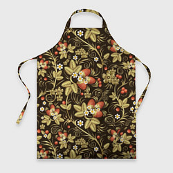 Фартук кулинарный Хохлома роспись клубника, цвет: 3D-принт