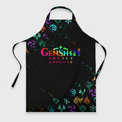 Фартук GENSHIN IMPACT NEON LOGO RAINBOW STYLE, ЭМБЛЕМЫ