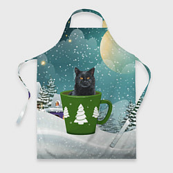 Фартук кулинарный Черный кот в кружке, цвет: 3D-принт