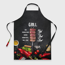 Фартук кулинарный Гриль - степени прожарки мяса, цвет: 3D-принт