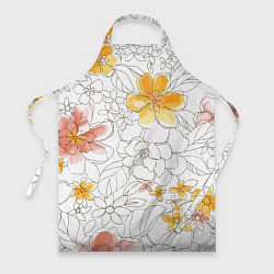 Фартук кулинарный Минималистическая цветочная композиция Watercolour, цвет: 3D-принт