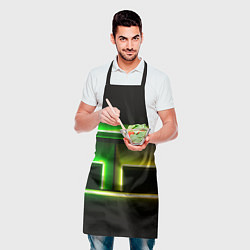 Фартук кулинарный Неоновые фигуры и линии - Зелёный и жёлтый, цвет: 3D-принт — фото 2