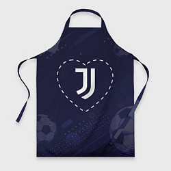 Фартук кулинарный Лого Juventus в сердечке на фоне мячей, цвет: 3D-принт