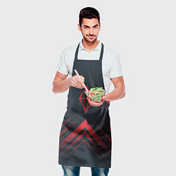 Фартук кулинарный Красный символ The Sims на темном фоне со стрелкам, цвет: 3D-принт — фото 2