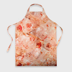 Фартук кулинарный Гранжевый цветочный узор, коралловый фон, цвет: 3D-принт