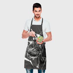 Фартук кулинарный Самурай на черно-белом фоне, цвет: 3D-принт — фото 2