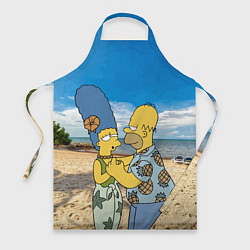 Фартук кулинарный Гомер Симпсон танцует с Мардж на пляже, цвет: 3D-принт