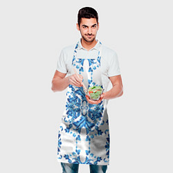Фартук кулинарный Гжель синие цветы, цвет: 3D-принт — фото 2