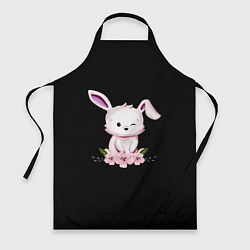 Фартук кулинарный Крольчонок С Цветами На Чёрном Фоне, цвет: 3D-принт
