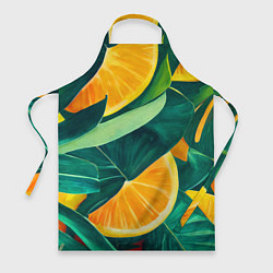 Фартук кулинарный Листья монстеры и дольки апельсинов, цвет: 3D-принт
