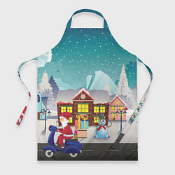 Фартук В Новогоднюю ночь Дед Мороз едет на скутере с пода