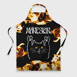 Фартук кулинарный Maneskin рок кот и огонь, цвет: 3D-принт