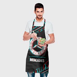 Фартук кулинарный Значок Mercedes в стиле glitch на темном фоне, цвет: 3D-принт — фото 2