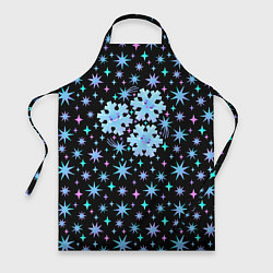 Фартук кулинарный Снежинки в ночном небе с цветными звездами, цвет: 3D-принт