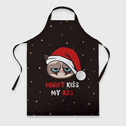 Фартук кулинарный Новогодний кот мем - грубиян, цвет: 3D-принт