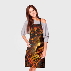 Фартук кулинарный Девушка в стиле ар-нуво с огнем и осенними листьям, цвет: 3D-принт — фото 2