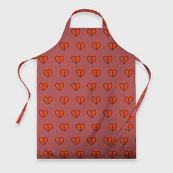 Фартук кулинарный Разбитые сердца на бордовом фоне, цвет: 3D-принт