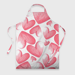 Фартук кулинарный Розовые акварельные сердца - паттерн, цвет: 3D-принт