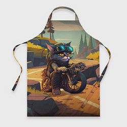 Фартук кулинарный Кот на мотоцикле - байкер, цвет: 3D-принт