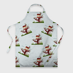 Фартук Домик на дереве, дуб на фоне облаков