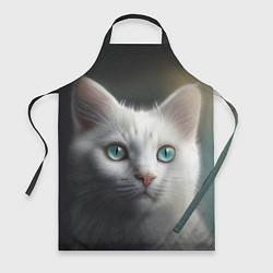 Фартук кулинарный Милый белый кот с голубыми глазами, цвет: 3D-принт