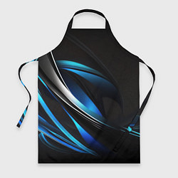 Фартук кулинарный Абстрактные синие и белые линии на черном фоне, цвет: 3D-принт
