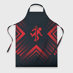 Фартук кулинарный Красный символ Portal на темном фоне со стрелками, цвет: 3D-принт