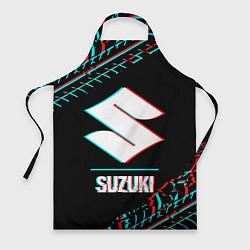 Фартук Значок Suzuki в стиле glitch на темном фоне