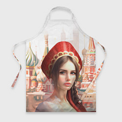 Фартук Девушка в кокошнике с косой - кремль