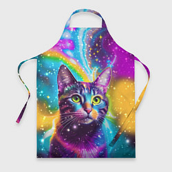 Фартук кулинарный Полосатый кот с разноцветной звездной туманностью, цвет: 3D-принт