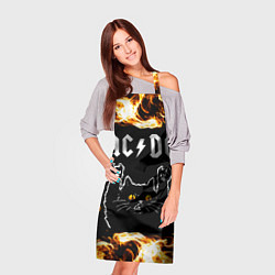 Фартук кулинарный AC DC рок кот и огонь, цвет: 3D-принт — фото 2
