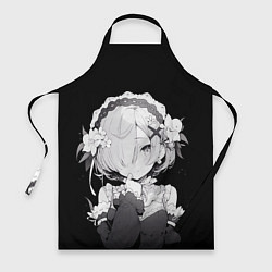 Фартук кулинарный Рем из ре зеро - черно белый портрет, цвет: 3D-принт