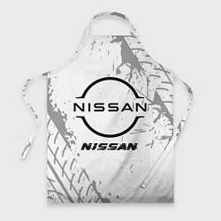Фартук кулинарный Nissan speed на светлом фоне со следами шин, цвет: 3D-принт