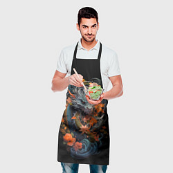 Фартук кулинарный Китайский дракон с цветами и волнами, цвет: 3D-принт — фото 2