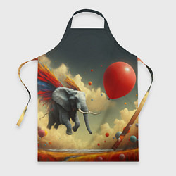 Фартук кулинарный Сюрреалистичный слон летит за шариком, цвет: 3D-принт