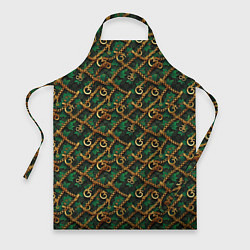 Фартук кулинарный Золотая цепочка на зеленой ткани, цвет: 3D-принт