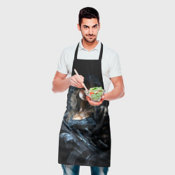 Фартук кулинарный Брюнетка снайпер в черном камуфляже, цвет: 3D-принт — фото 2