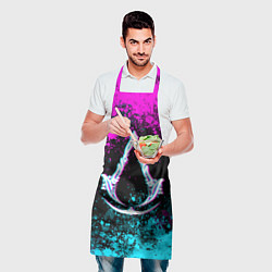 Фартук кулинарный Ассасин крид мираж- неоновые брызги, цвет: 3D-принт — фото 2