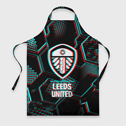 Фартук кулинарный Leeds United FC в стиле glitch на темном фоне, цвет: 3D-принт