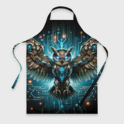 Фартук кулинарный Величественная кибернетическая сова на фоне футури, цвет: 3D-принт