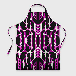Фартук кулинарный Техно белые линии с розовой обводкой на чёрном фон, цвет: 3D-принт