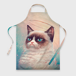 Фартук кулинарный Мемный кот Grumpy Cat с нимбом, цвет: 3D-принт