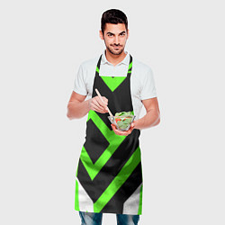 Фартук кулинарный Зелёно-белые полосы и чёрный фон, цвет: 3D-принт — фото 2