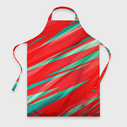 Фартук кулинарный Красный и бирюзовый абстрактный полосы, цвет: 3D-принт