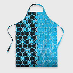 Фартук кулинарный Техно-киберпанк шестиугольники голубой и чёрный, цвет: 3D-принт
