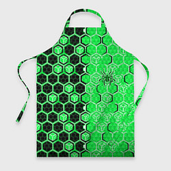 Фартук Техно-киберпанк шестиугольники зелёный и чёрный с
