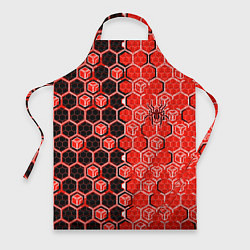 Фартук кулинарный Техно-киберпанк шестиугольники красный и чёрный с, цвет: 3D-принт