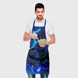 Фартук кулинарный Яркие голубые неоновые плиты в разломе, цвет: 3D-принт — фото 2