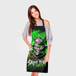 Фартук кулинарный Самурай яркий зеленый фон, цвет: 3D-принт — фото 2